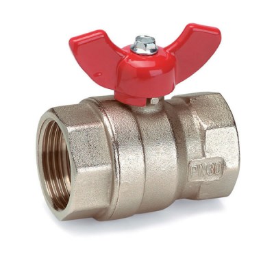 Full Bore Ball Valve for Heating, 491 FF  F - Female Ends with red Aluminium Butterfly Handle