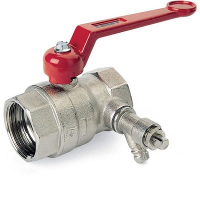 Full Bore Ball Valve for Heating, 491 E FF V - Female Ends with red Aluminium Handle, with Drain with Square Handle