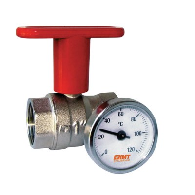 Full Bore Ball Valve for Heating, 491 E FF THERMO - Female Ends with thermometer 0-120°C (32°F - 248°F)